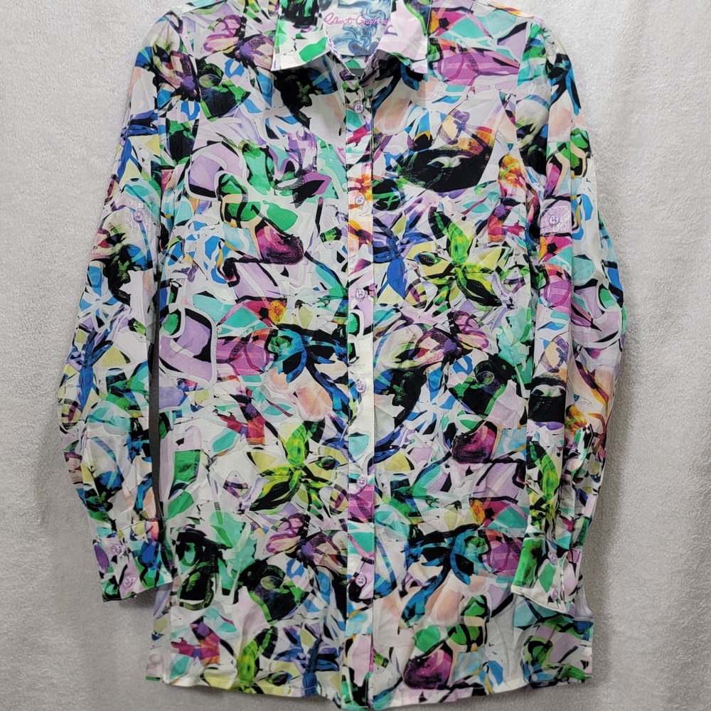 Robert Graham Women's 100% SILK Long Sleeve Shirt XS Artsy Katica Abstract *flaw